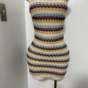 Elegant Chevron Knit Mini Dress NWOT Large